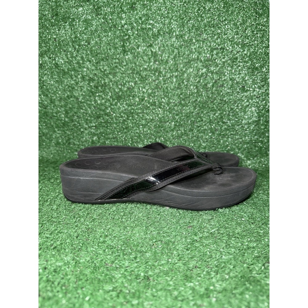 Vionic Womens Size 11 High Tide Black Wedge Strappy Slip On Flip Flops Sandals